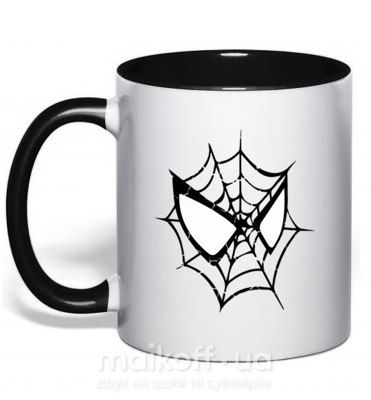 Чашка з кольоровою ручкою Spider man mask Чорний фото