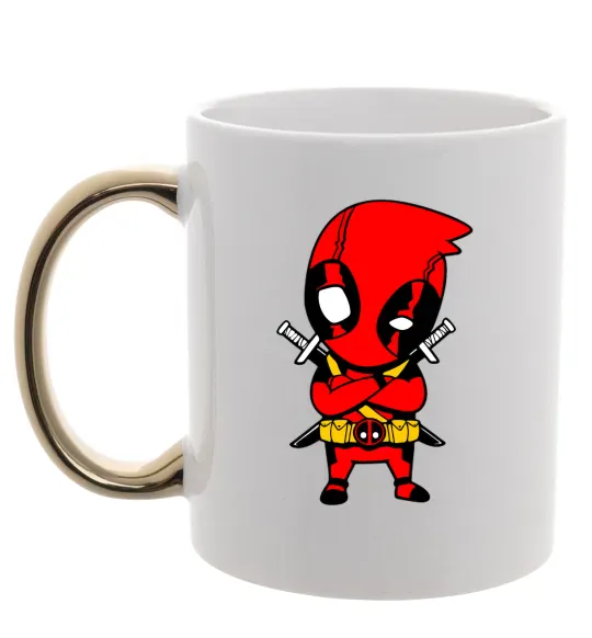 Чашка с цветной ручкой Дедпул з мечами Золото фото