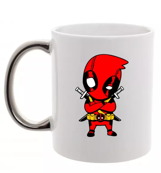 Чашка с цветной ручкой Дедпул з мечами Серебро фото