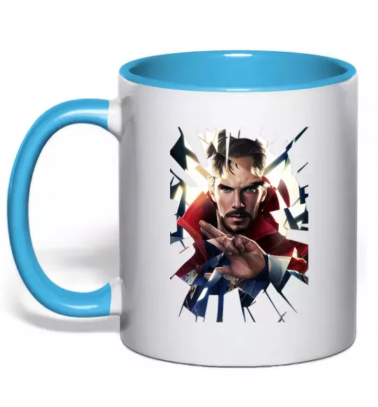 Чашка з кольоровою ручкою Доктор Стрендж скло Блакитний фото