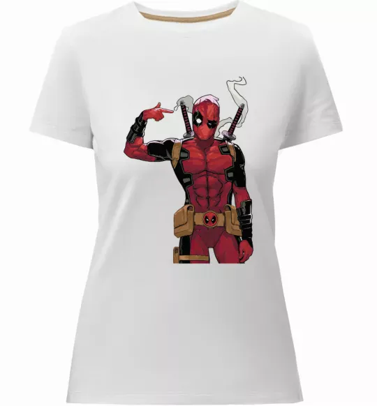 Женская премиум футболка Дедпул рука Белый фото