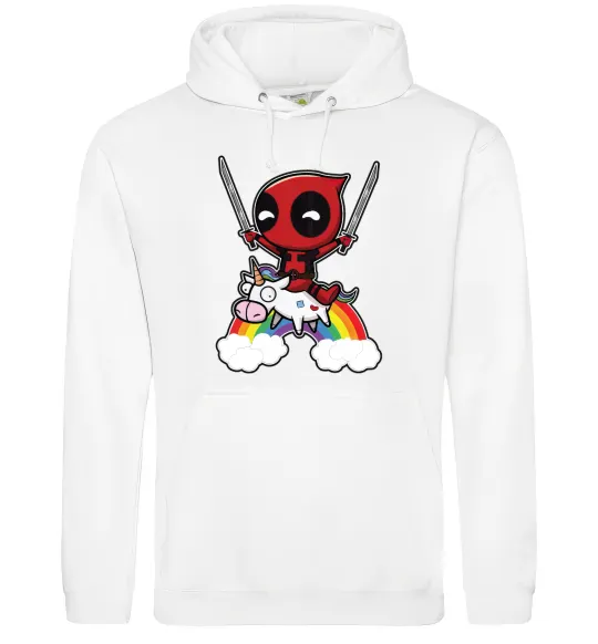 Чоловіча толстовка (худі) Дедпул на веселці Білий фото