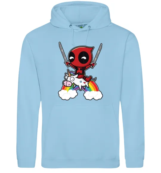 Чоловіча толстовка (худі) Дедпул на веселці Блакитний фото