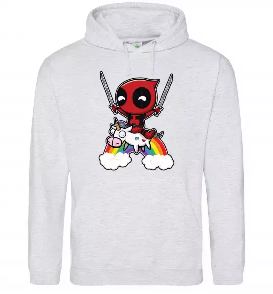 Жіноча толстовка (худі) Дедпул на веселці Сірий меланж фото