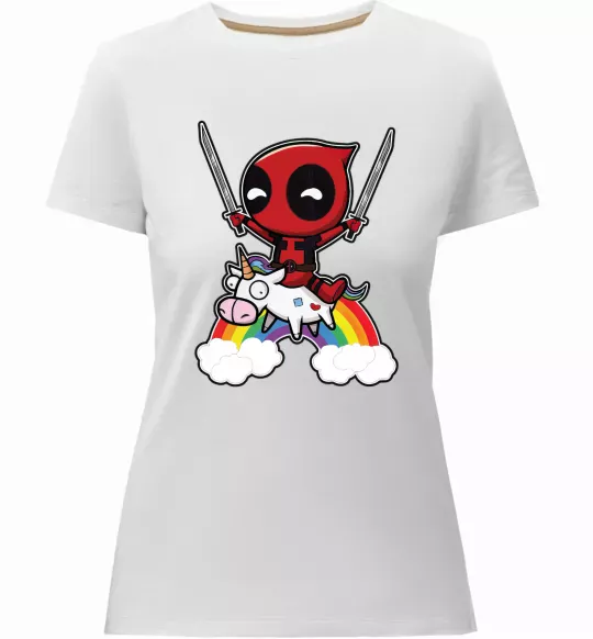 Женская премиум футболка Дедпул на веселці Белый фото
