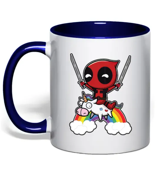 Чашка з кольоровою ручкою Дедпул на веселці Глибокий темно-синій фото