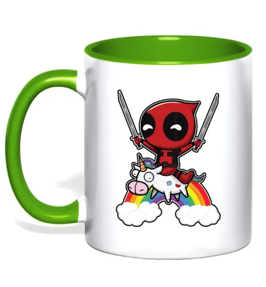 Чашка з кольоровою ручкою Дедпул на веселці Лаймовий фото