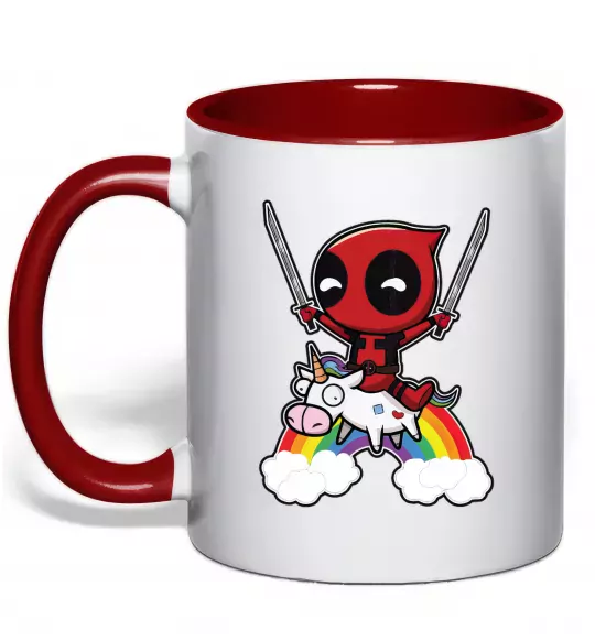 Чашка з кольоровою ручкою Дедпул на веселці Червоний фото
