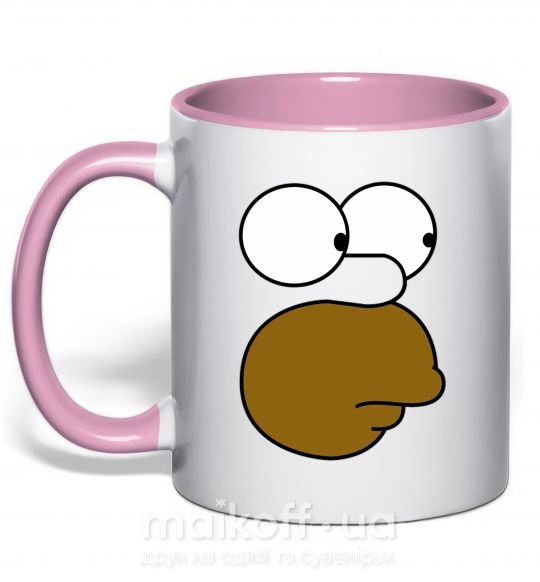 Чашка с цветной ручкой Лицо Гомера Нежно розовый фото
