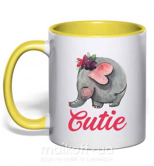 Чашка з кольоровою ручкою Cutie elefant Сонячно жовтий фото