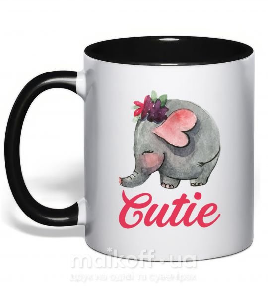 Чашка з кольоровою ручкою Cutie elefant Чорний фото