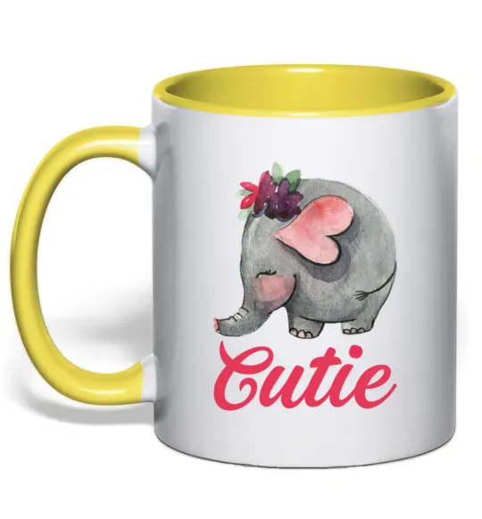 Чашка с цветной ручкой Cutie elefant Лимонный фото
