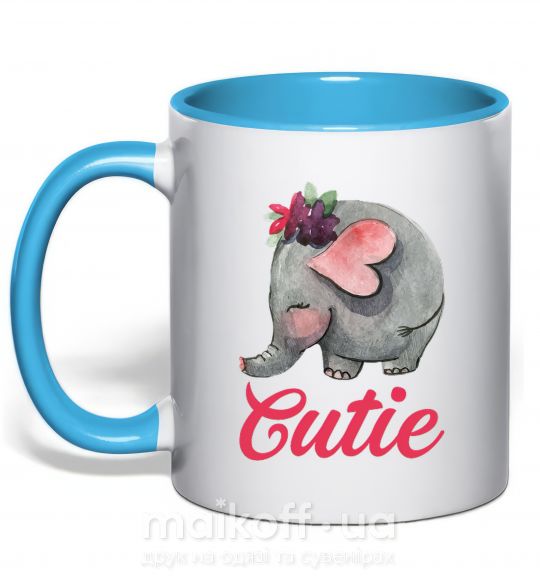 Чашка з кольоровою ручкою Cutie elefant Блакитний фото