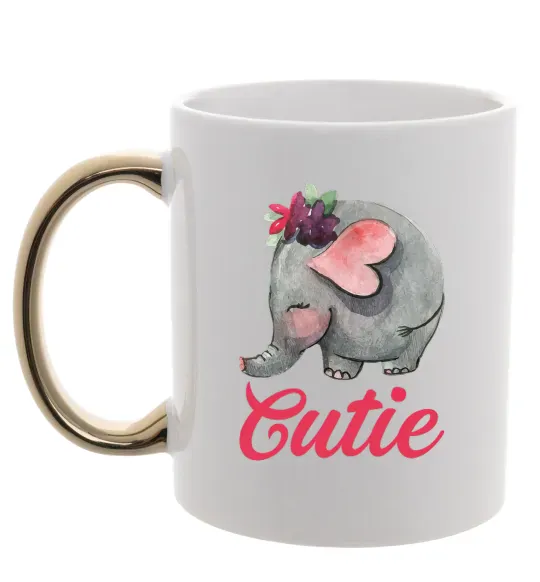 Чашка з кольоровою ручкою Cutie elefant Золото фото