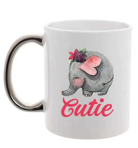 Чашка з кольоровою ручкою Cutie elefant Срібло фото