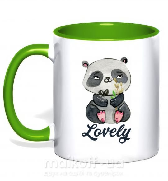 Чашка з кольоровою ручкою Lovely panda Зелений фото
