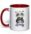 Чашка з кольоровою ручкою Lovely panda Червоний фото
