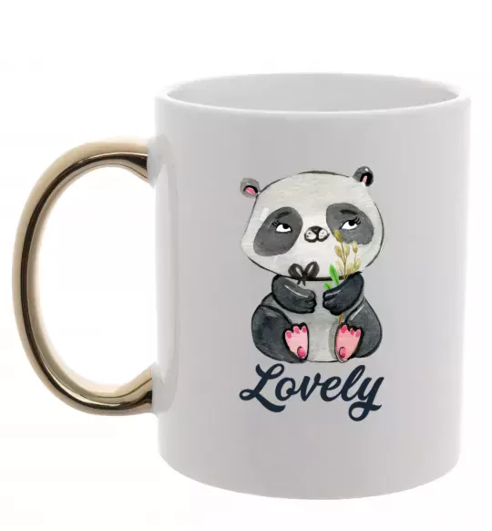 Чашка с цветной ручкой Lovely panda Золото фото
