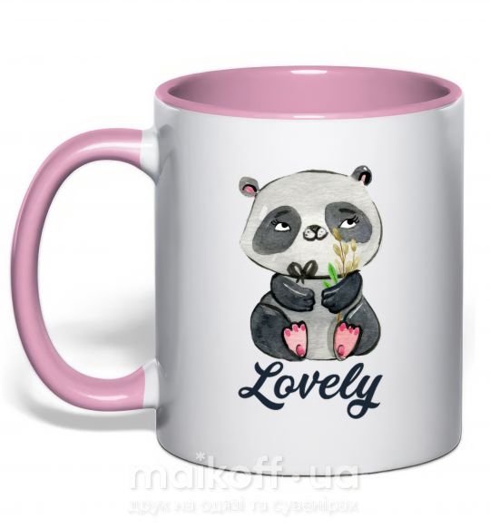 Чашка з кольоровою ручкою Lovely panda Ніжно рожевий фото
