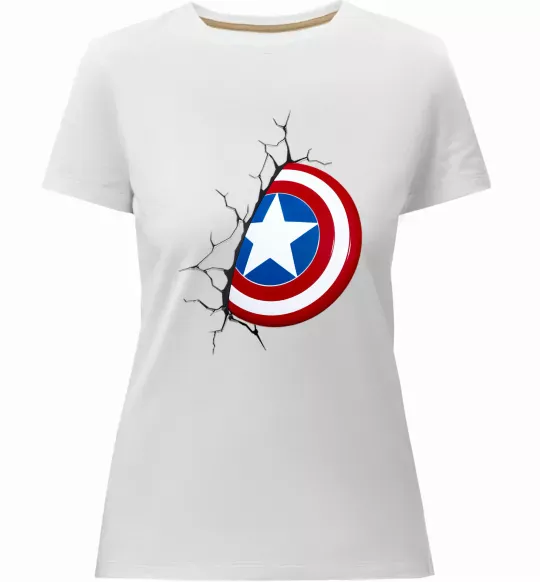 Женская премиум футболка Щит Капітана Америка Белый фото