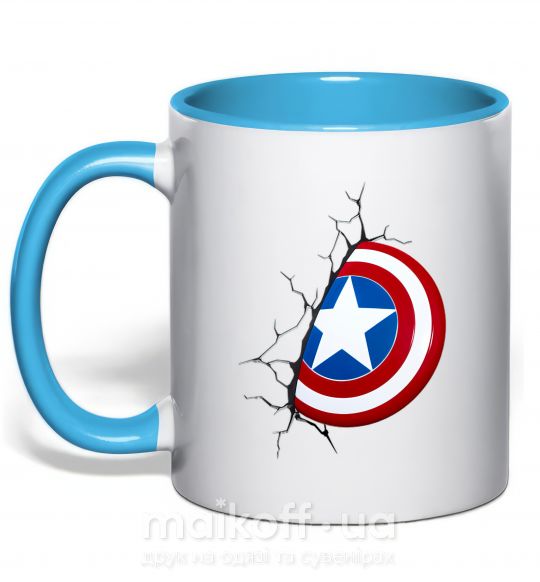 Чашка з кольоровою ручкою Щит Капитана Америка Блакитний фото