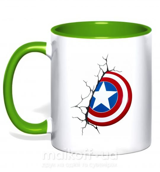 Чашка с цветной ручкой Щит Капитана Америка Зеленый фото
