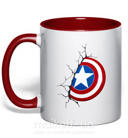 Чашка с цветной ручкой Щит Капитана Америка Красный фото