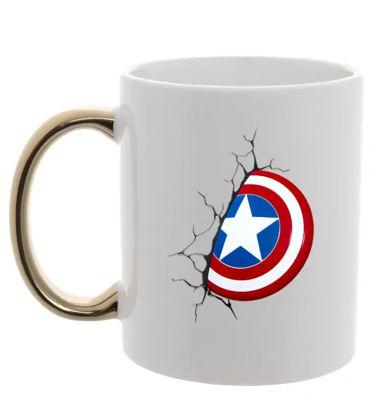 Чашка с цветной ручкой Щит Капітана Америка Золото фото