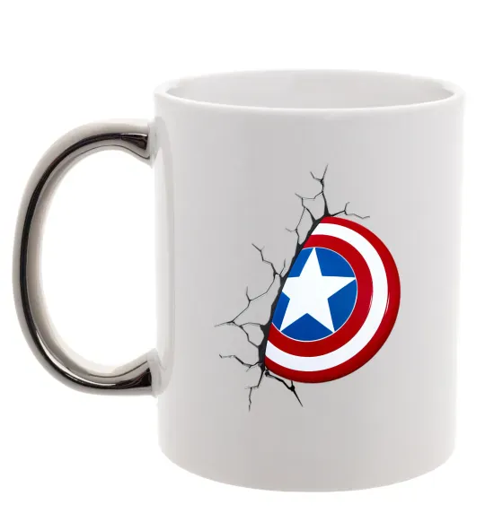 Чашка с цветной ручкой Щит Капітана Америка Серебро фото