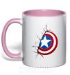 Чашка с цветной ручкой Щит Капитана Америка Нежно розовый фото