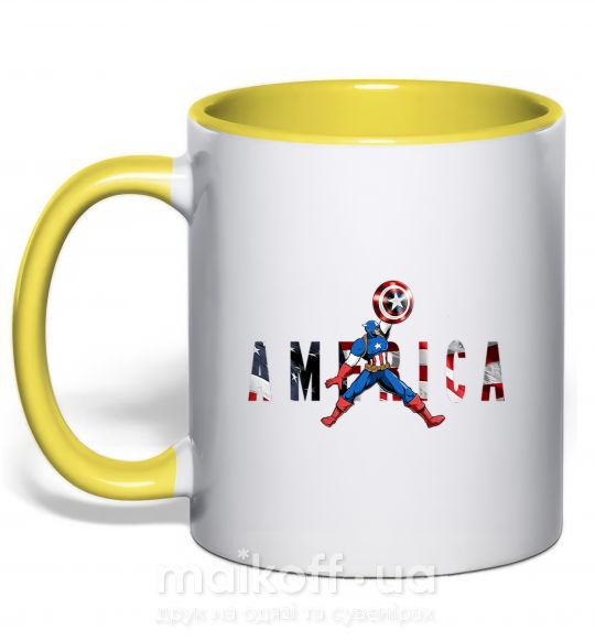 Чашка з кольоровою ручкою America Captain Сонячно жовтий фото