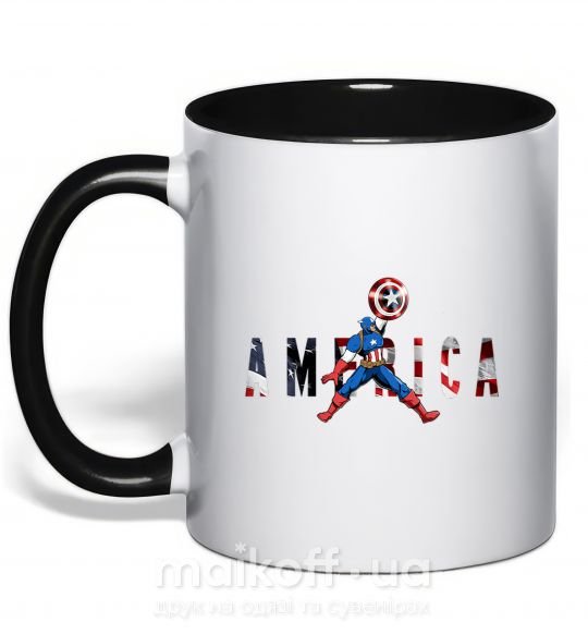 Чашка з кольоровою ручкою America Captain Чорний фото
