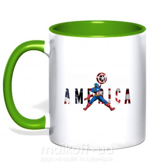 Чашка з кольоровою ручкою America Captain Зелений фото