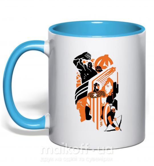 Чашка с цветной ручкой Мстители оранжевый черный Голубой фото