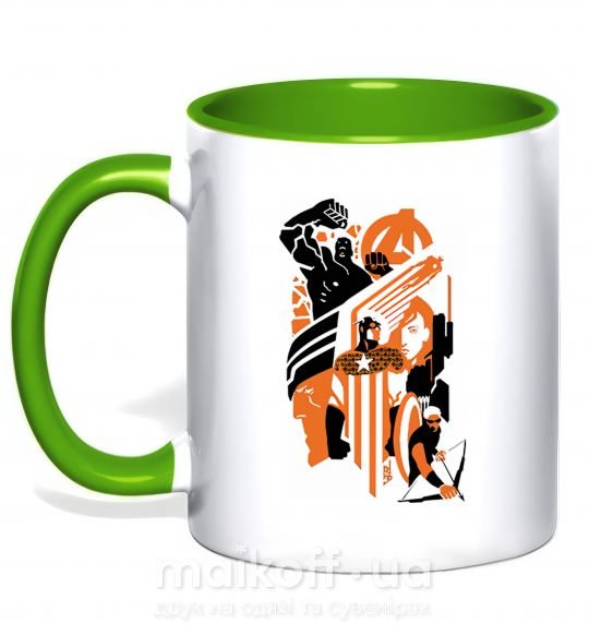 Чашка з кольоровою ручкою Мстители оранжевый черный Зелений фото