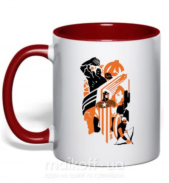 Чашка с цветной ручкой Мстители оранжевый черный Красный фото