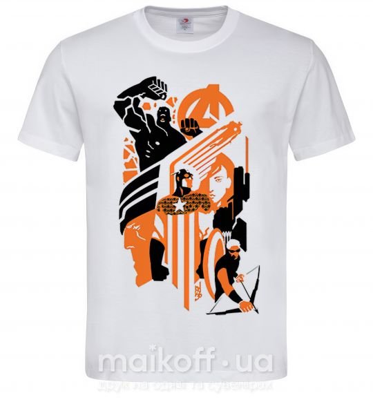 Мужская футболка Мстители оранжевый черный Белый фото