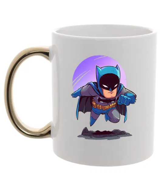 Чашка с цветной ручкой Бетмен принт Золото фото