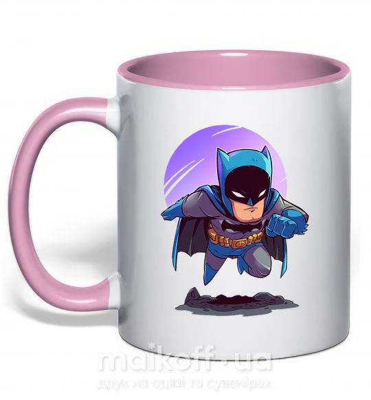 Чашка з кольоровою ручкою Бэтмен принт Ніжно рожевий фото