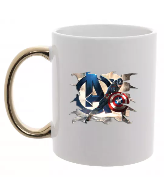 Чашка с цветной ручкой Капітан Америка Месники Золото фото
