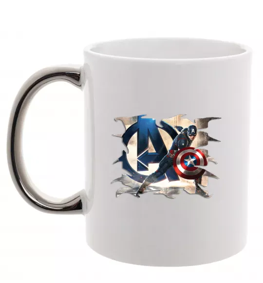 Чашка с цветной ручкой Капітан Америка Месники Серебро фото