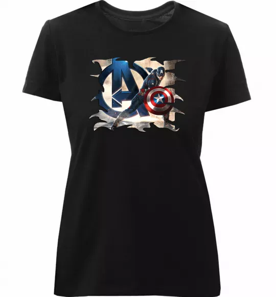Жіноча преміум футболка Капітан Америка Месники Чорний фото