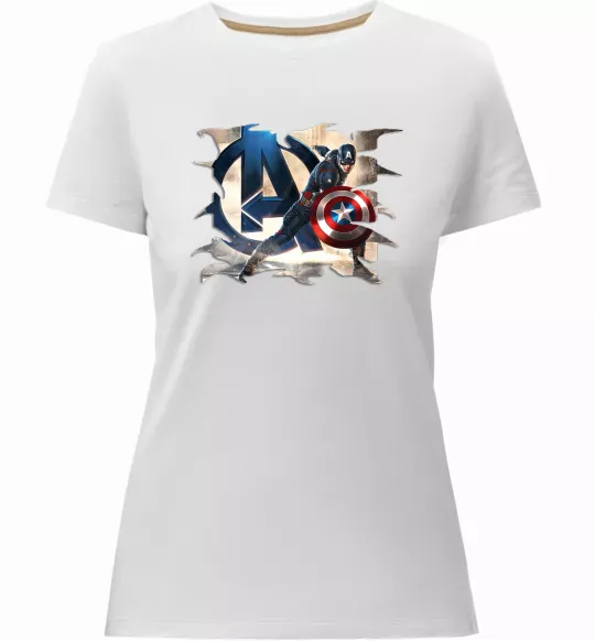 Жіноча преміум футболка Капітан Америка Месники Білий фото