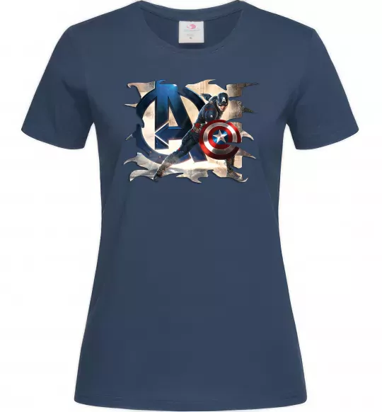 Жіноча футболка Капітан Америка Месники Темно-синій фото