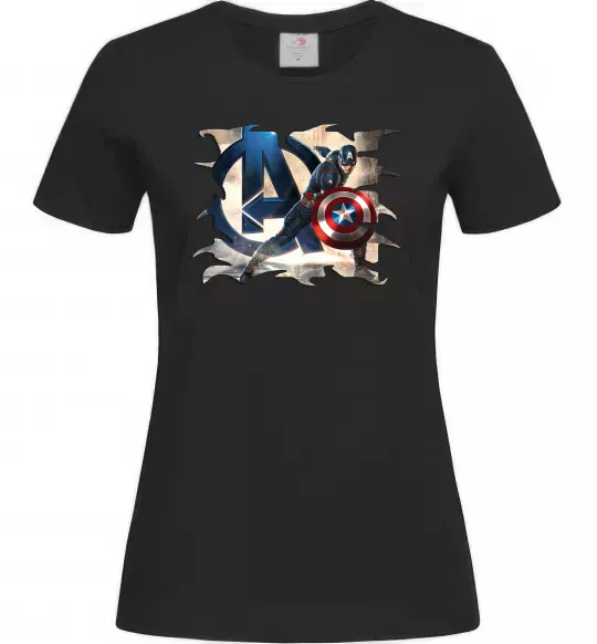 Жіноча футболка Капітан Америка Месники Чорний фото