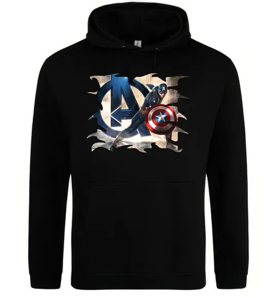 Мужская толстовка (худи) Капітан Америка Месники Черный фото