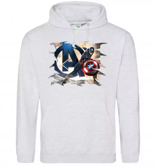 Женская толстовка (худи) Капітан Америка Месники Серый меланж фото
