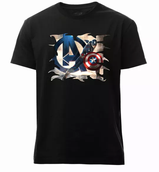Мужская премиум футболка Капітан Америка Месники Черный фото