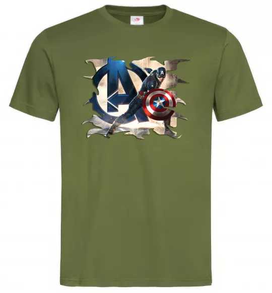 Чоловіча футболка Капітан Америка Месники Оливковий фото