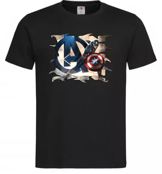 Чоловіча футболка Капітан Америка Месники Чорний фото